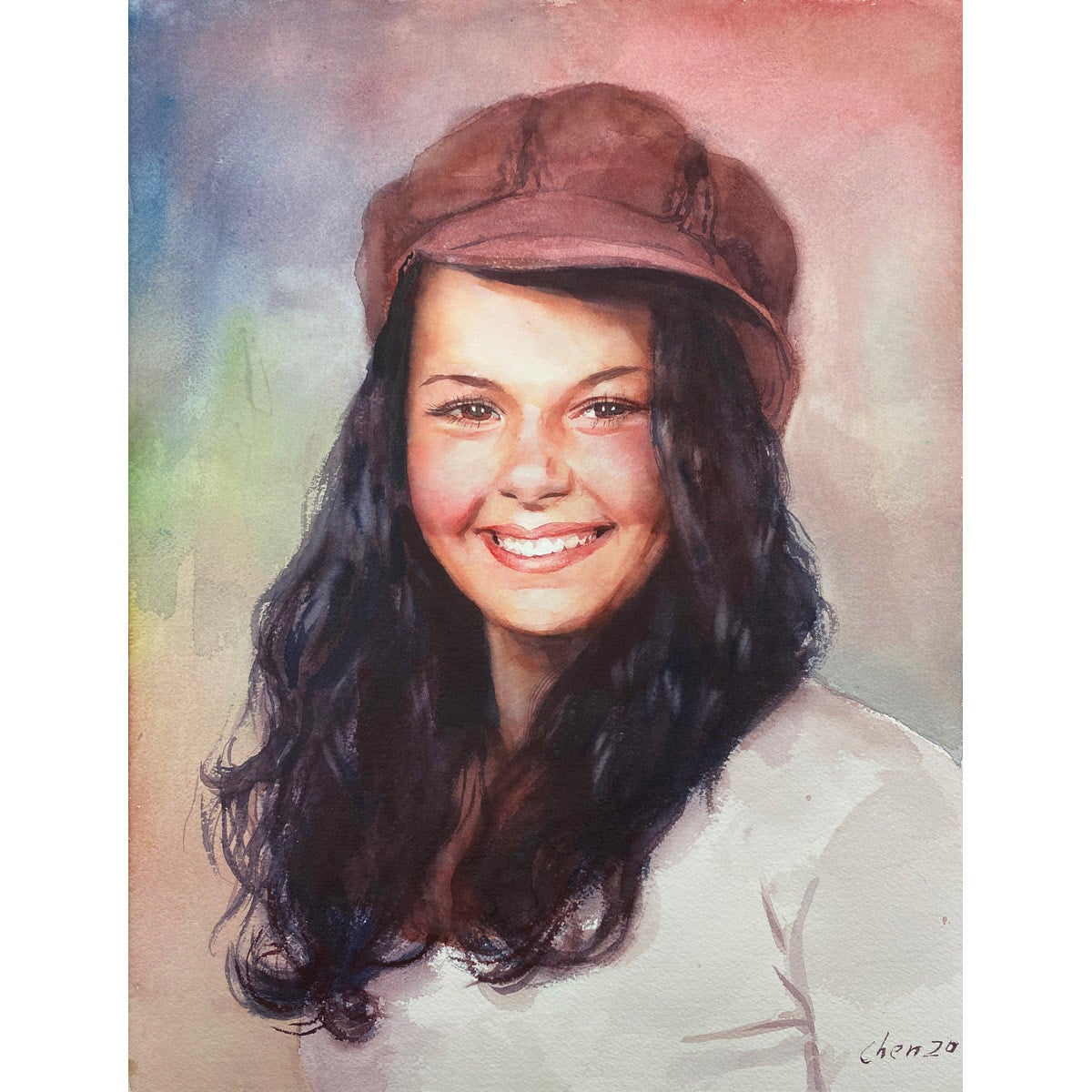 Smiley girl wearing a hat watercolor yong chen